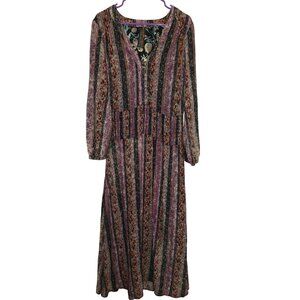 Aratta Silent Journey Bohemian Style Maxi Dress With Floral Stripes & V-Neck